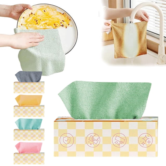 Sentmoon Cleaning Cloth Cleaning Rags Thickened Disposable Kitchen Cloth for Lazy People Water-washable Dishcloth Dry and Wet Purpose Pull-out Cloth for Kitchen and Bathroom