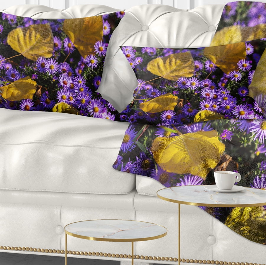 Designart CU12592-16-16 Little Purple Flowers and Yellow Leaves Floral Cushion Cover for Living Room 16 in Sofa Throw Pillow x 16 in