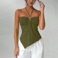 thumbnail image 5 of Women's Halter Tops Irregular Hem Sleeveless Going Out Summer Tank Tops Clubbing Party Travel Y2k Outfits( Army Green, 2XL ), 5 of 6