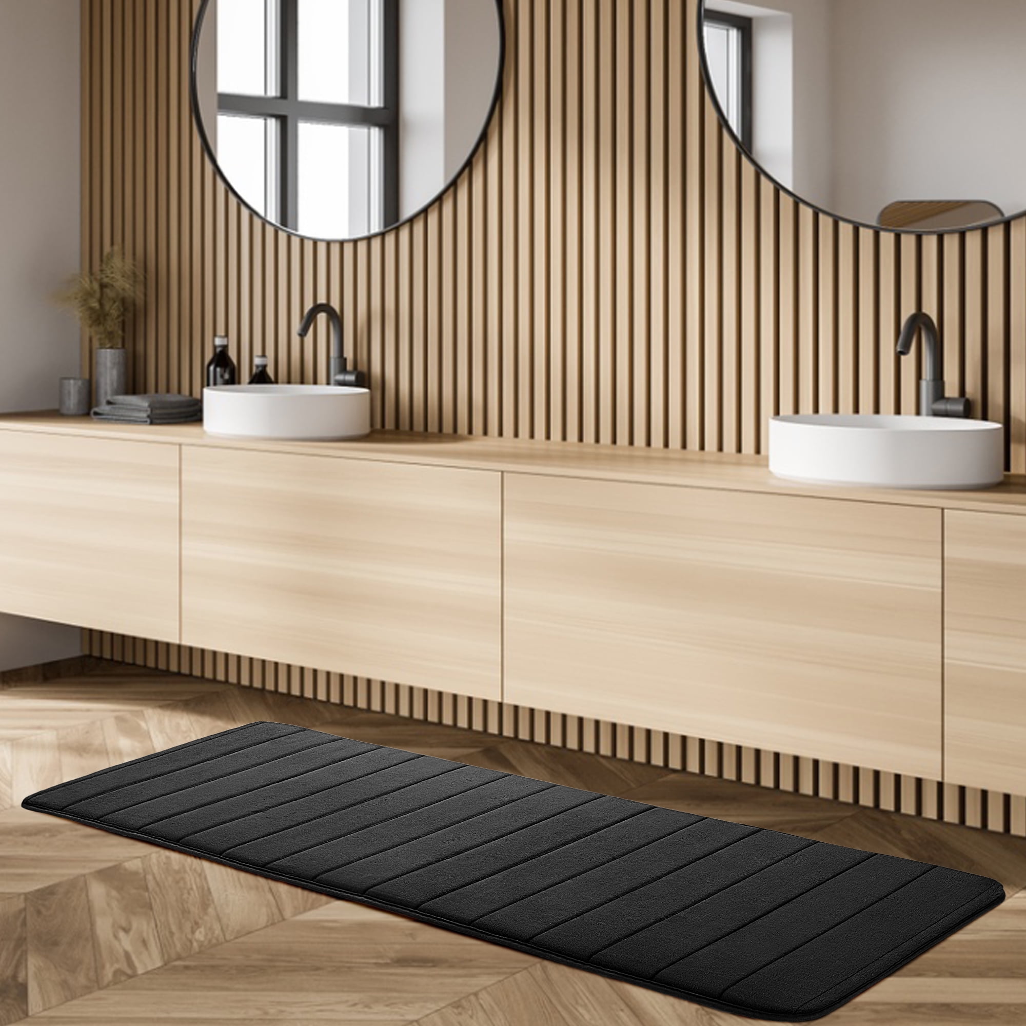 Unique Bargains Anti-slip Memory Foam Bath Floor Mat Area Runner Rug Black 15.7"x47.2"