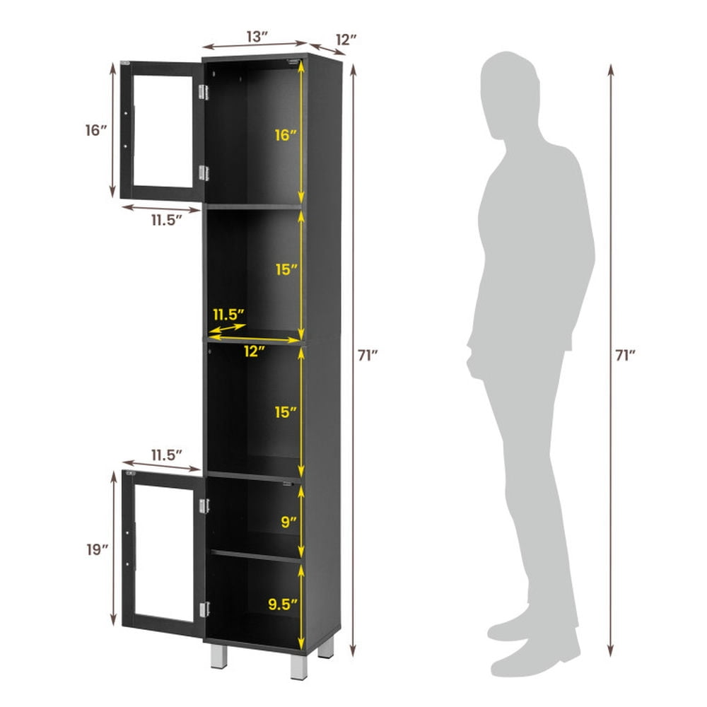 Finihen Bathroom Storage Cabinet, Bathroom Floor Cabinet, 71 Inch Tall Tower Bathroom Storage Cabinet and Organizer Display Shelves, for Bedroom, Black Finihen Bathroom Storage Cabinet, Bathroom Floor Cabinet, 71 Inch Tall Tower Bathroom Storage Cabinet and Organizer Display Shelves, for Bedroom, Black