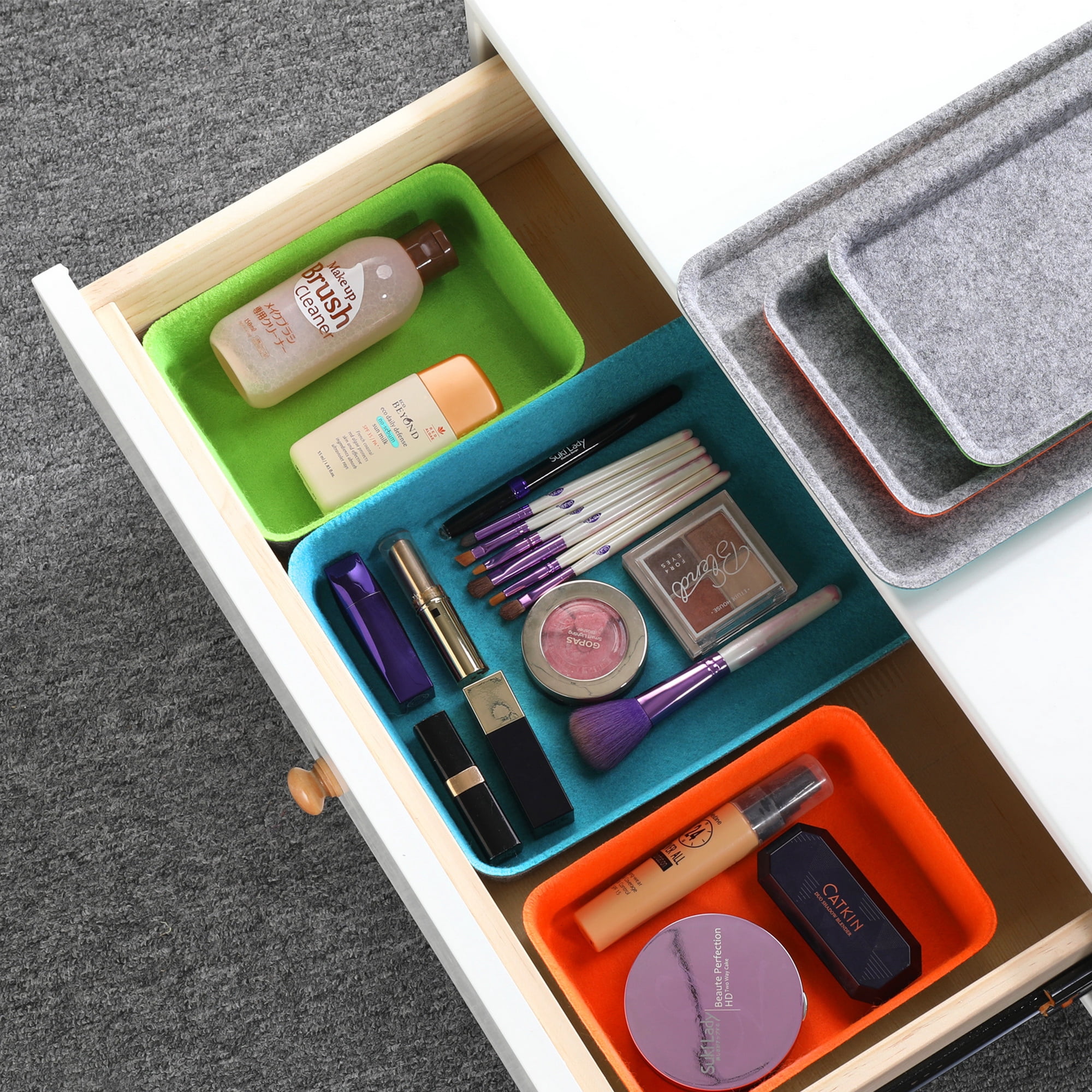 Welaxy Lidded drawer organizer bins home office work desktop storage box with lid for junk makeup stationery organizing 3-pack