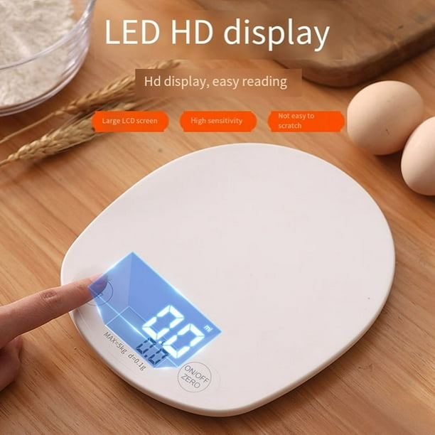 Báscula de cocina digital de precisión de 5 kg, compacta y elegante, con pantalla LED, para cocinar alimentos en la cocina y hornear