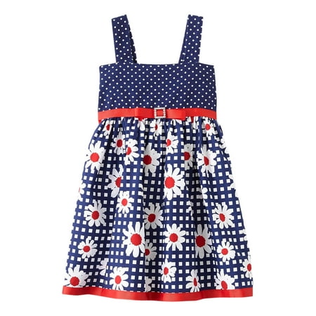 

Infant Baby Girls Red White & Blue Daisy Print Lightweight Cotton Dress 18M
