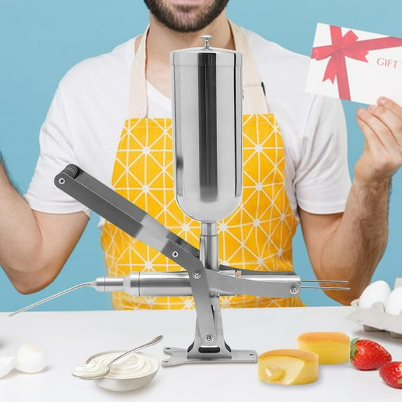 5L Commercial Donut Jelly Filler Machine Manual Donut Filler Machine Stainless Steel Donut Churros Filler Jelly Cream Filling Machine with 4 Pipes for Restaurant Kitchen