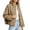 Brown, variant on Tqcoqu Women's Polka Dot Cropped Jacket Stand Collar Zip Up Casual Outerwear With Drawstring Hem,Trendy Street Clothes