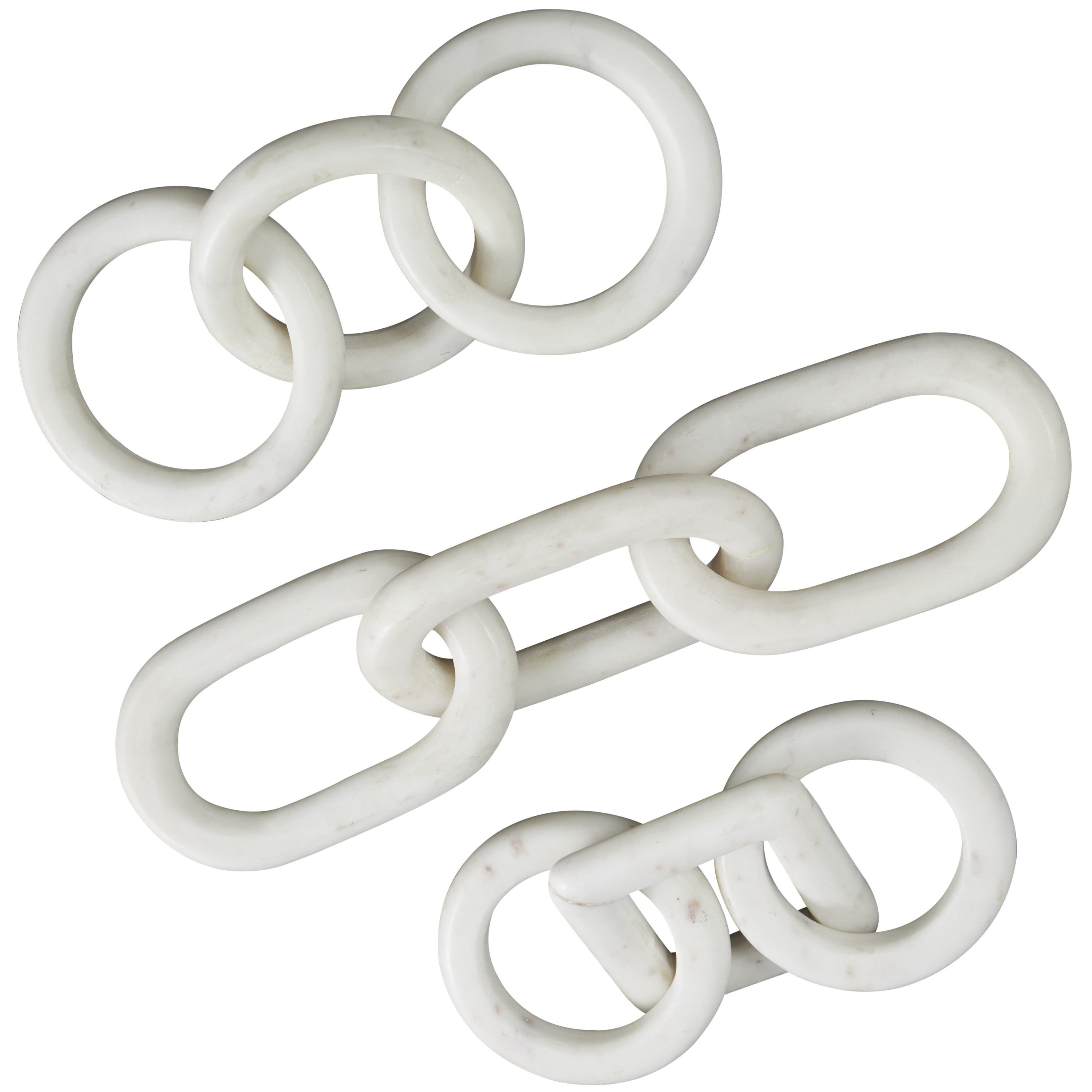 9", 9", 13"W White Marble Geometric 3 Link Chain Sculpture with Various Shapes, by DecMode (3 Count)
