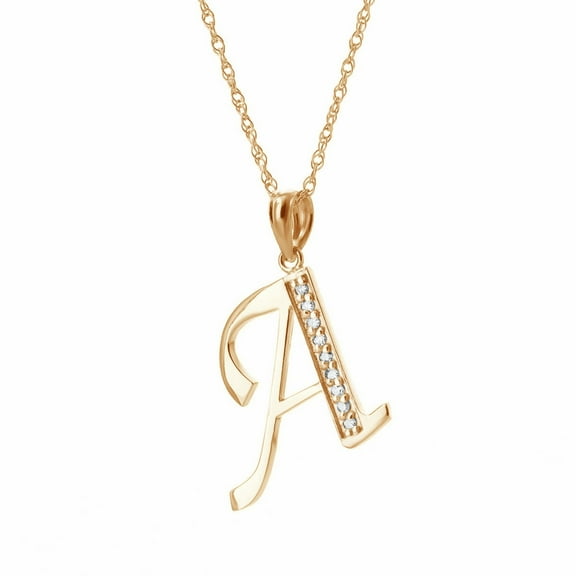 Galaxy Gold GG 14K Yellow Gold Natural Diamonds Initial "A" Pendant Necklace - April Birthstone - Strength & Brilliance - 16" to 24" - Fine Jewelry for Women