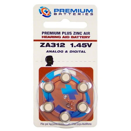 Premium Batteries Premium Plus Zinc Air Hearing Aid Batteries ZA312 1.45V Size 312, PR41, P312 (6