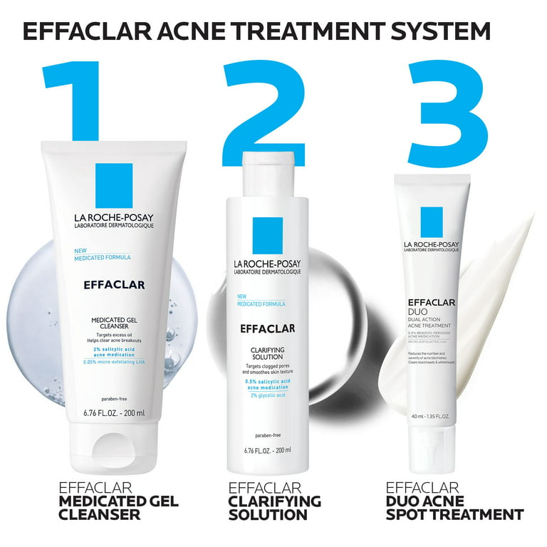 La Roche-Posay Effaclar 3 Step Acne Treatment System, Salicylic Acid Acne Cleanser, Pore Refining Toner, and Benzoyl Peroxide Acne Spot Treatment for Sensitive Skin, 2-Month Supply - Walmart.com