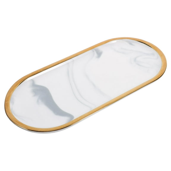 Masteelf Oval Ceramic Plate Marble Style Cosmetics Tray Jewelry Storage Organizer Tray Trinket Dish Makeup Cake Snack Food Plate Key Bowl for Dressing Table Bathroom
