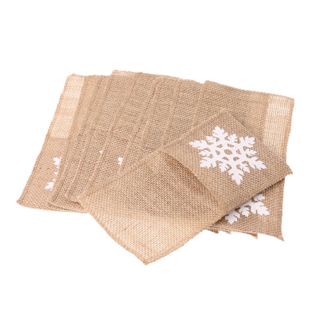 10x Marrón Arpillera Cuchillería Titular Copo De Nieve Lino Bolsos Xmas Vajilla SM SunniMix Titular de cubiertos de arpillera