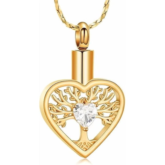 Birthstones Heart Urn Necklace for Ashes for Human Pet Tree of Life Urn Cremation Keepsake Memorial Jewelry