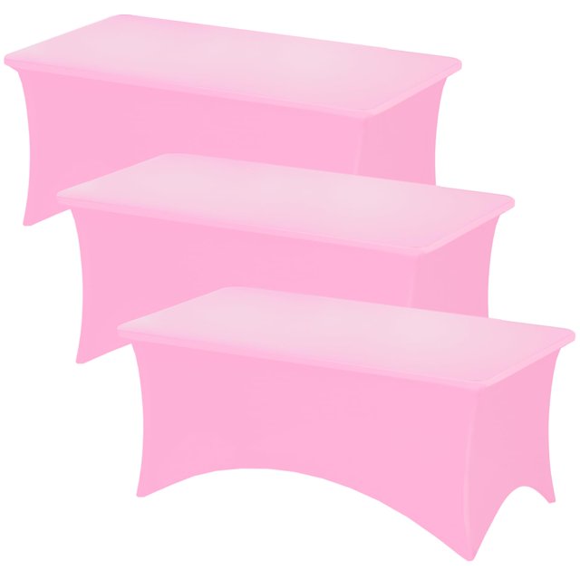 Mantel rectangular rosa fijo de elastano elástico de 6 pies (paquete de 3)