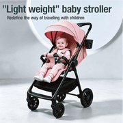 Lightweight Baby Stroller, Compact Travel Stroller,Infant Pram with Raincoat&Cup Holder,9.92lbs,0-24 Months,Pink
