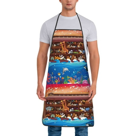 

Naloa 1Pack Adjustable Bib Apron Waterdrop Resistant Cooking Kitchen Aprons for Women Men Chef Animals On Noah s Ark2 Print