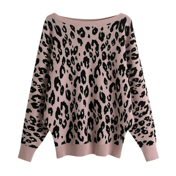 Birdeem Women's New Autumn And Winter Women's Sweater One Neck Loose Shirt Heavy Industry Leopard Knit