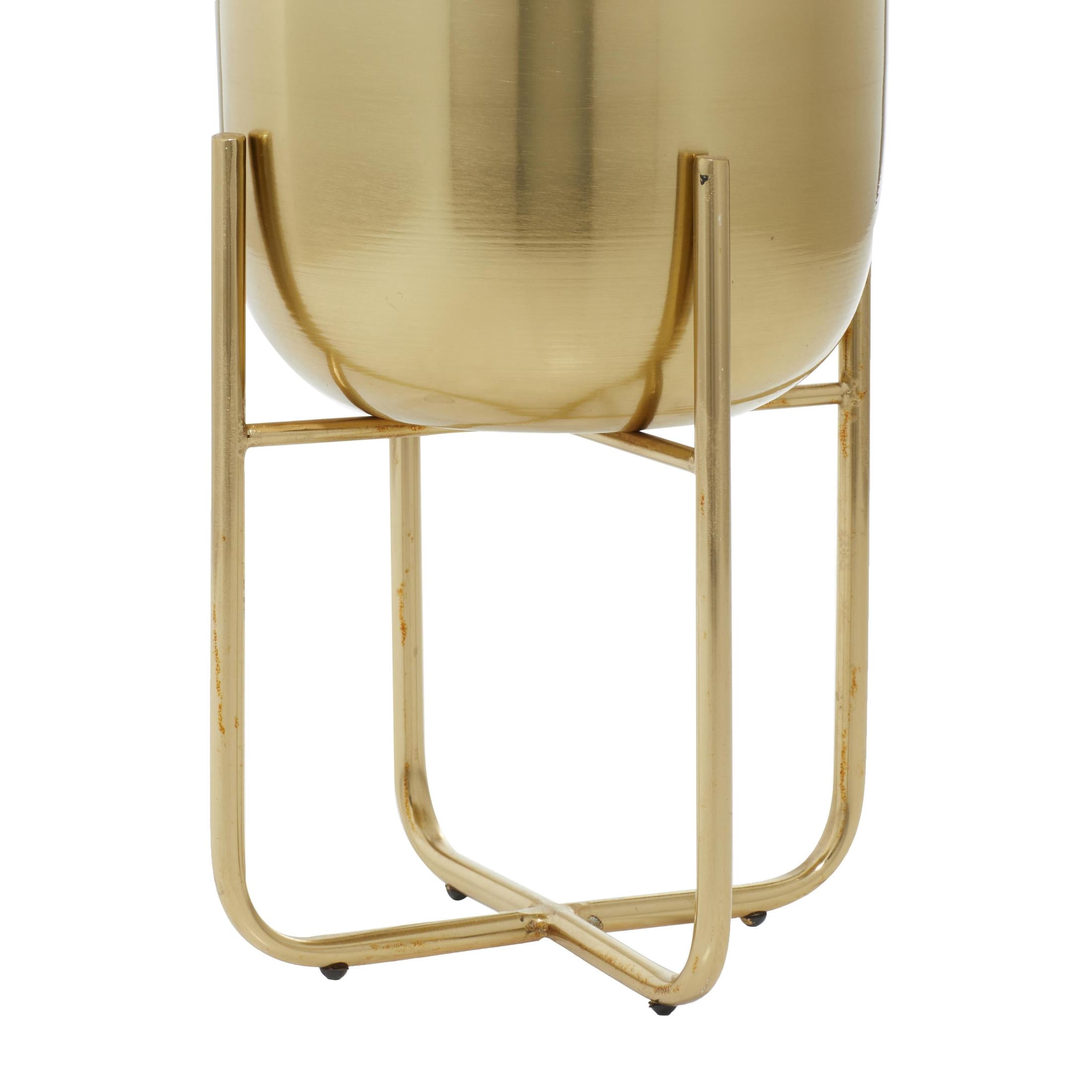 DecMode 16", 13"H Brushed Dome Gold Metal Planter with Curved X-Shaped Stands (2 Count)