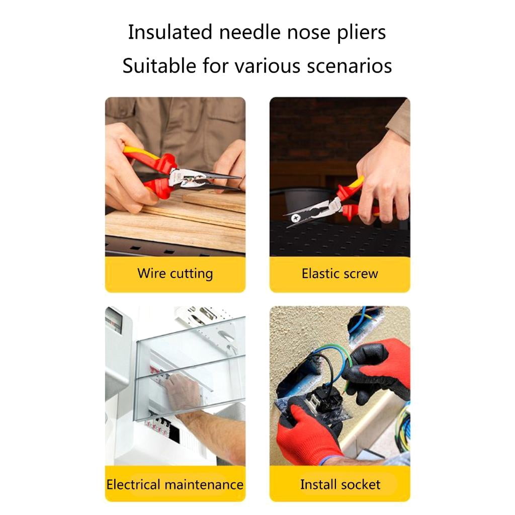 CEORPER Reliable and Safe 200mm Insulated Long Needle Nose Pliers, High Voltage, Durable Steel Construction