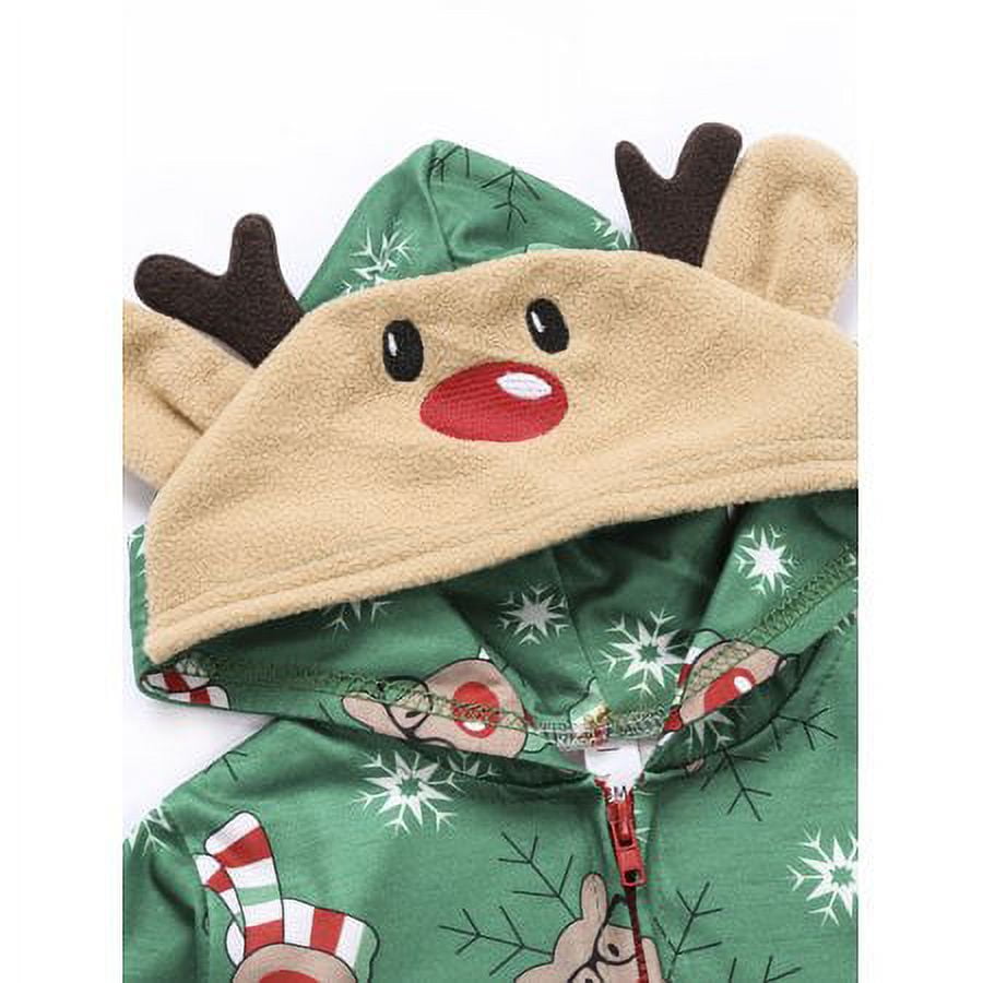 Sinhoon Christmas Family Matching Hoodie Pajamas Reindeer One Piece Jumpsuit Zipper Pjs for Adult Kids Baby