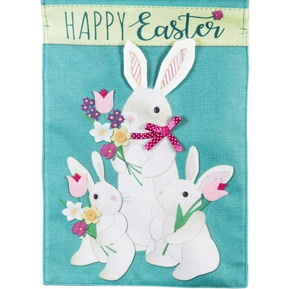 Evergreen Burlap Garden Flag - Bunny Trio