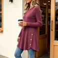 thumbnail image 3 of Women's Ribbed Knit Crewneck Tunic Tops Fall Long Sleeve Button Detail Fashion Lightweight Sweater S-XXL, 3 of 6
