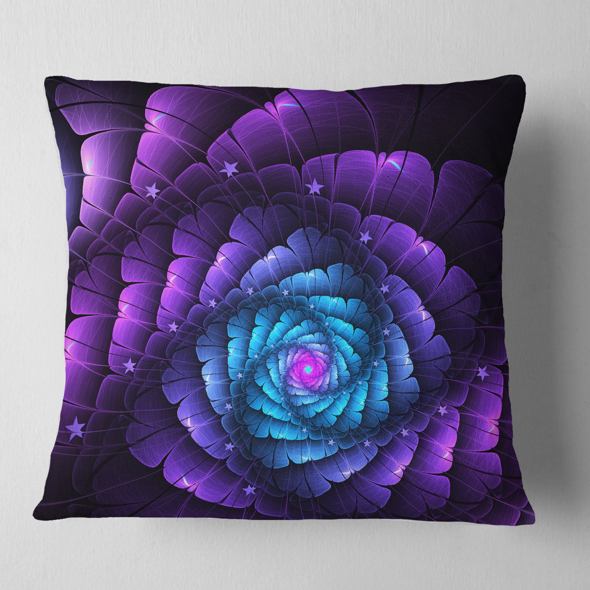 Designart Purple Fractal Flower in Dark - Floral Throw Pillow - 18x18