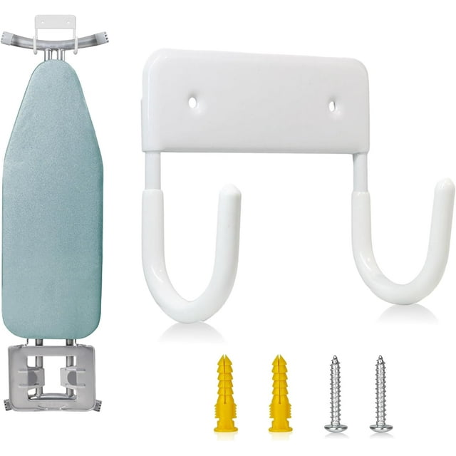 Soporte de Pared para Tabla de Planchar con Gancho de 5 Pulgadas en Acero y ABS Blanco para Lavandería