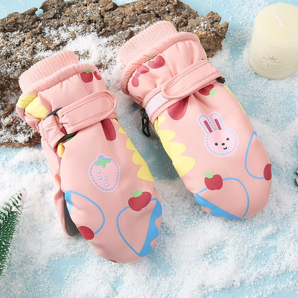 Guantes de invierno con dibujos de conejo blanco para niños, cálidos, gruesos, resistentes al frío y al viento, para esquí
