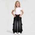 thumbnail image 5 of Amidoa Girls Wide Leg Denim Pants Baggy Elastic Waist Jeans Black Size 6-7Years, 5 of 8