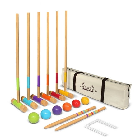 GoSports Standard Size Backyard Outdoor Lawn Kid and Adult Croquet Game Set for 6 Players with 35 Inch Mallet Handles & Portable Travel Carry Case