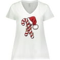 thumbnail image 3 of Inktastic Red and White Candy Cane Santa Christmas Funny Xmas Lights Women's Plus Size V-Neck T-Shirt, 3 of 5