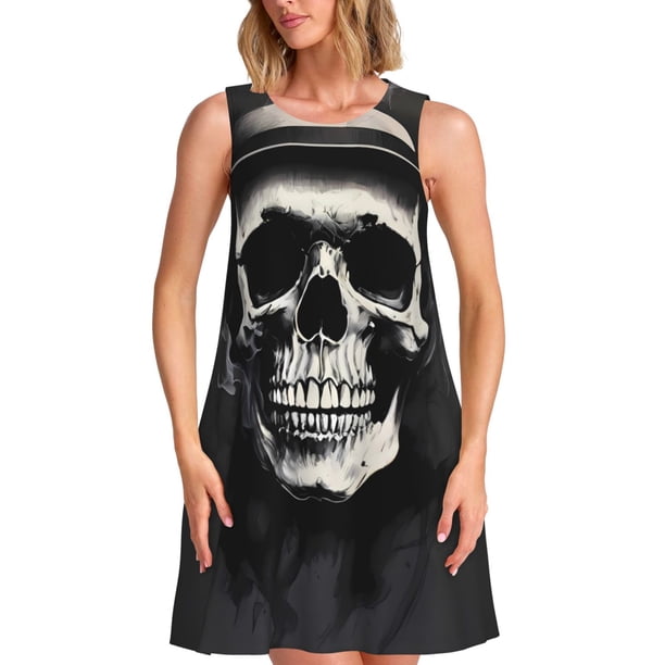 Balery Magician Hat Skull Vestidos de verano para mujer con estampado: vestido holgado sin mangas, vestido playero informal y cómodo para días calurosos.