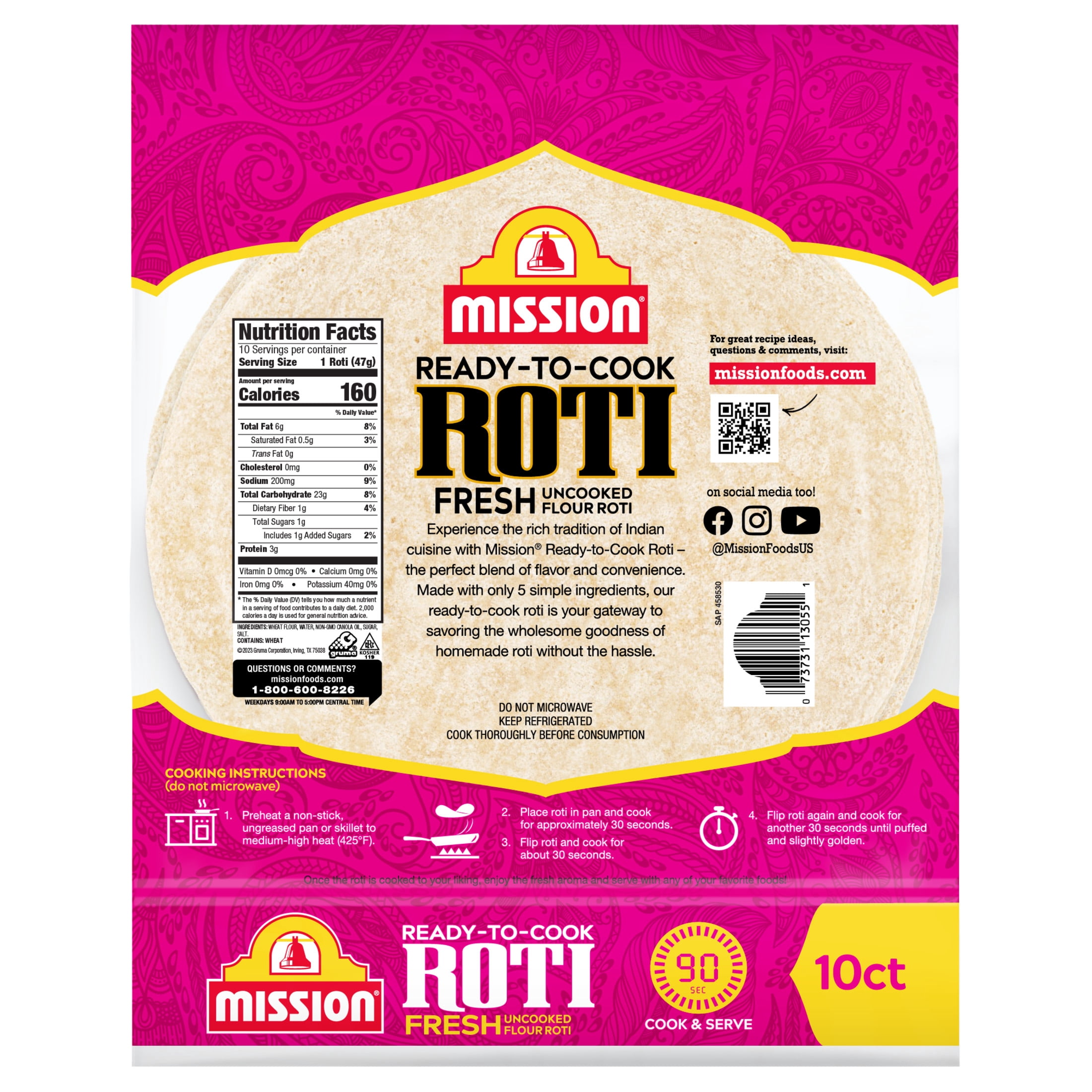Mission Ready-To-Cook Roti, 10 Count