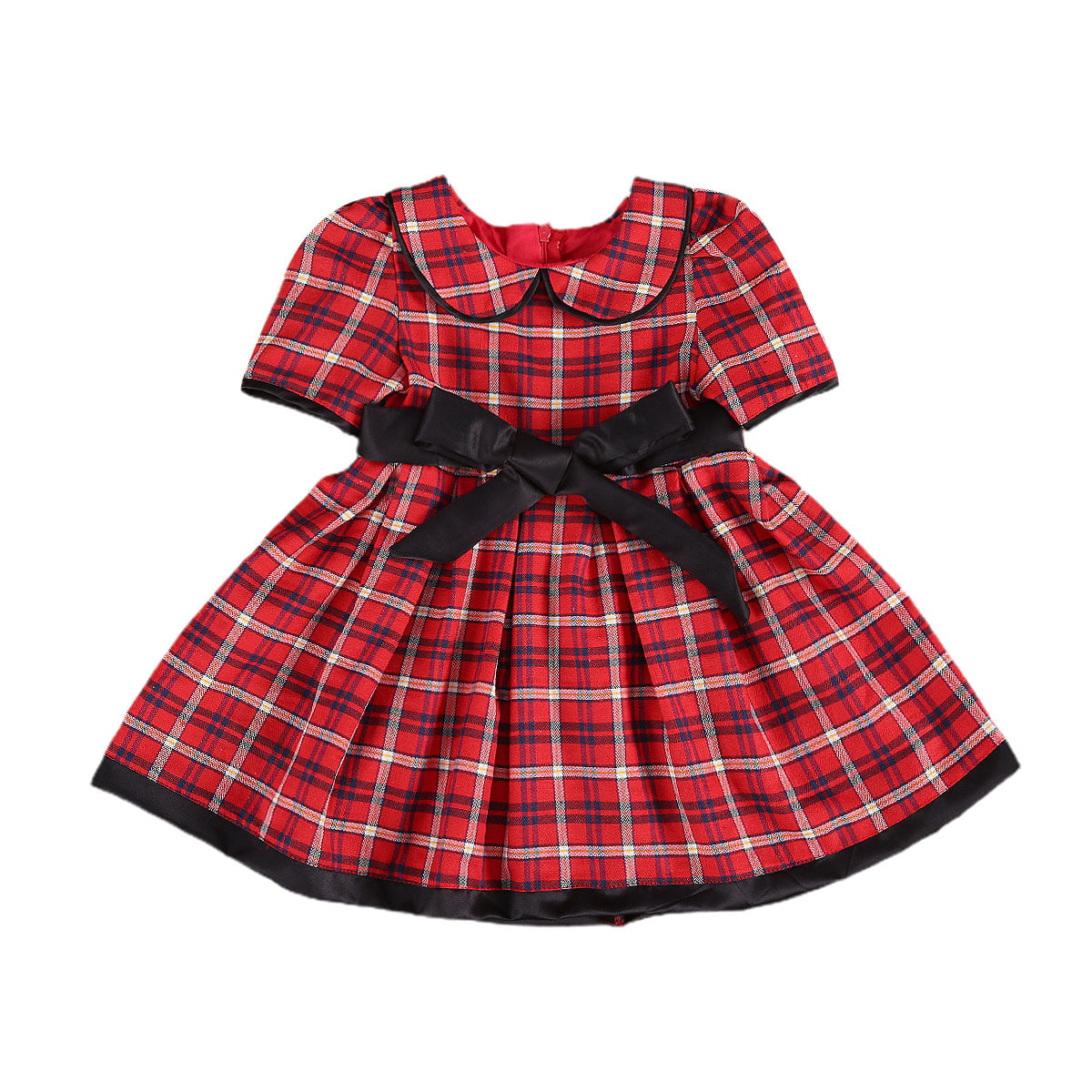 Toddler Baby Girls Christmas Dress Bowknot Plaid Party Pageant Princess Tutu Dresses Baby Girl Clothes