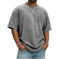 thumbnail image 2 of Men's Corduroy Crew Neck Short Sleeve T-Shirt, Loose Fit Casual Summer Textured Top, Fashion Streetwear 2XL, 2 of 6