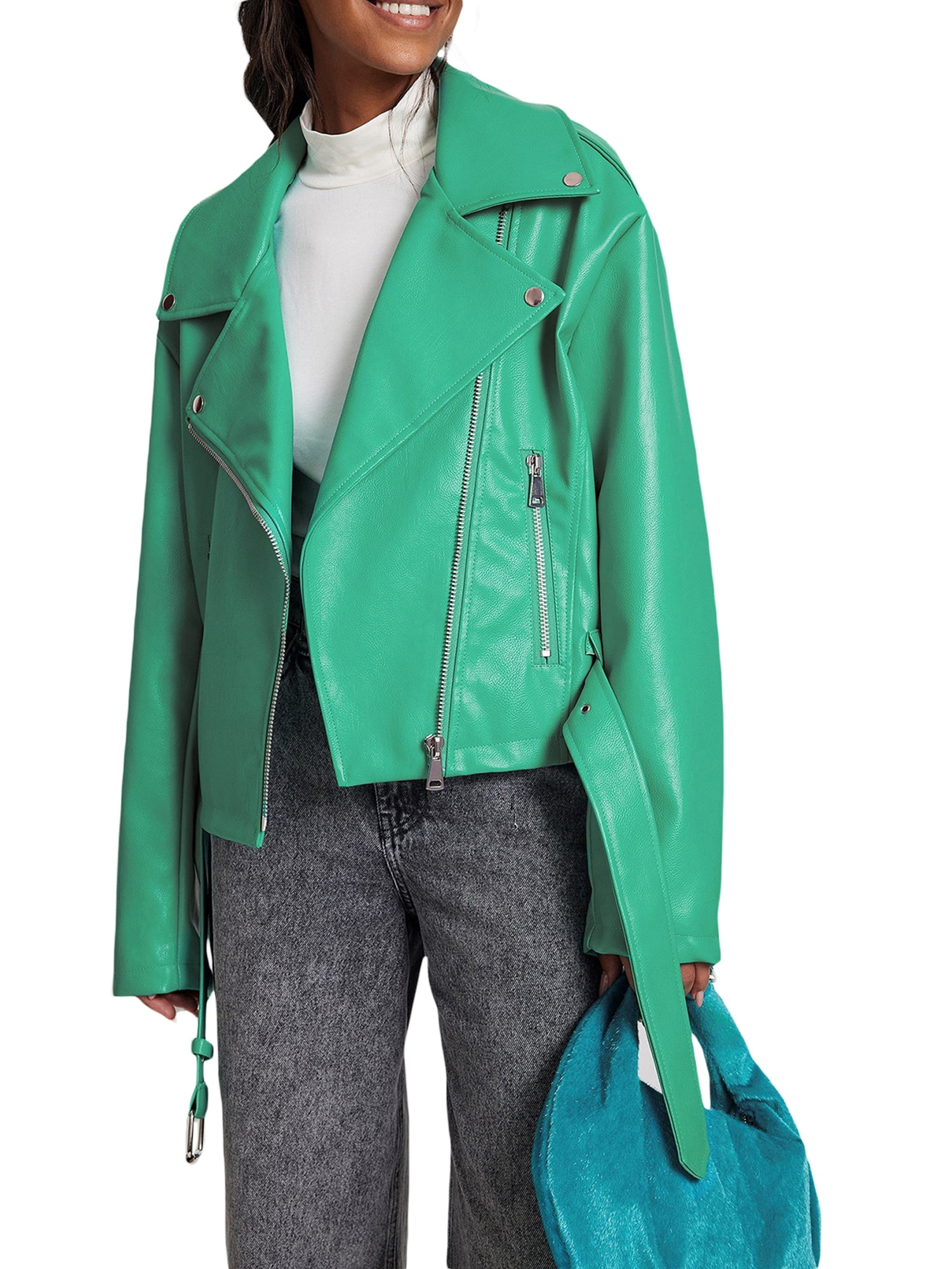 Zara green leather clearance jacket