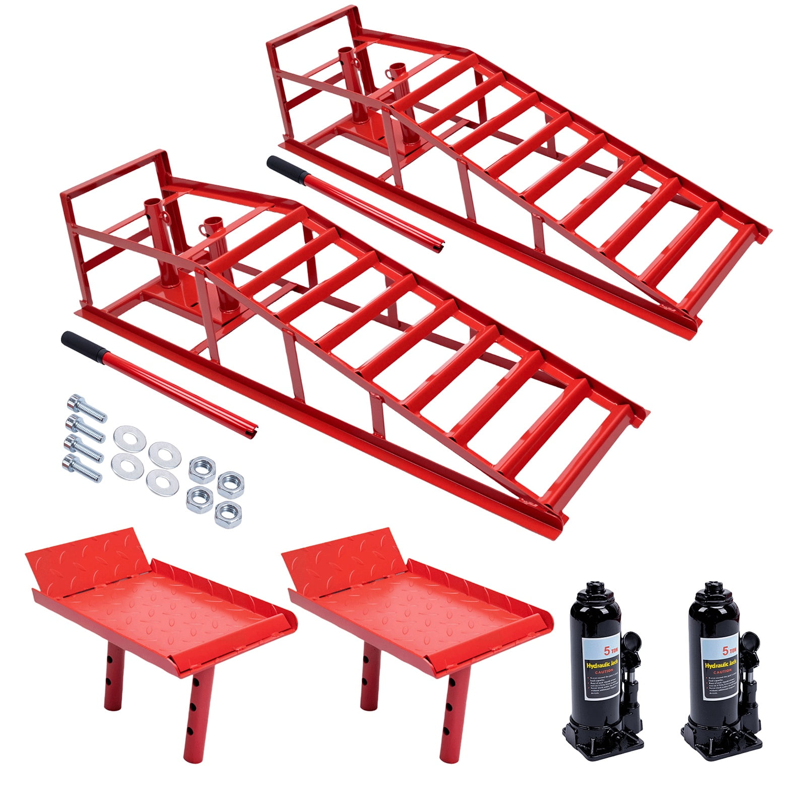 WheelX 2-Pack Hydraulic Car Ramps, Heavy-Duty Vehicle Ramps with 5T / 11000lbs Load Capacity, Portable Design for Effortless Oil Changes and Car Lifts, Perfect for Professional or Home Garage Use