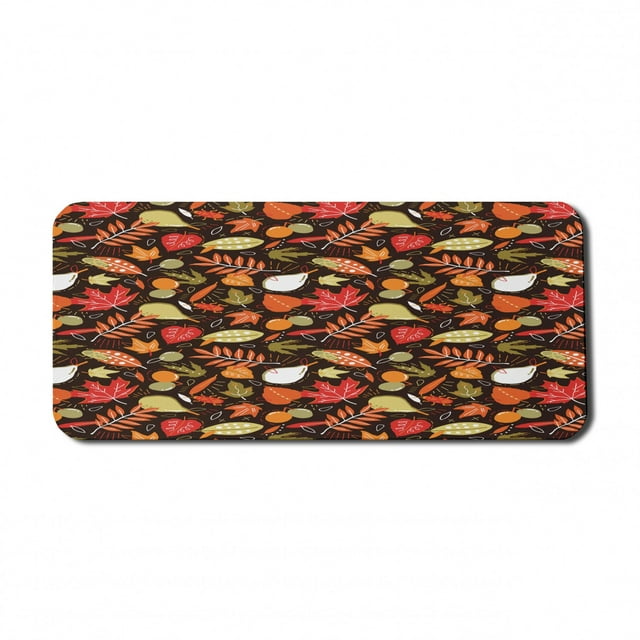 Autumn Computer Mouse Pad, Fall Season Growth Flourish Maple Willow Pears Leaves Forest Doodle, Rectangle Non-Slip Rubber Mousepad X-Large, 35" x 15", Dark Brown and Multicolor, by Ambesonne