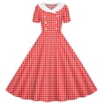 thumbnail image 2 of YHAJDS Girls Plaid Summer Dress Plaid Print Short Sleeve Peter Pan Collar Button Down Smocked Waist Dance Dress Size 5-14 Year, 2 of 6