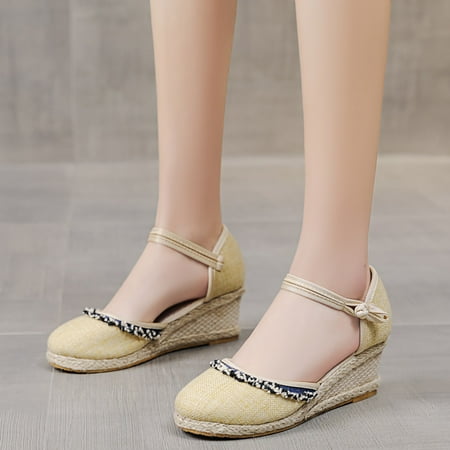 

Christmas Fashion Women Summer Weave Embroidery Comfortable Wedges Shoes Beach Round Toe Breathable Sandals