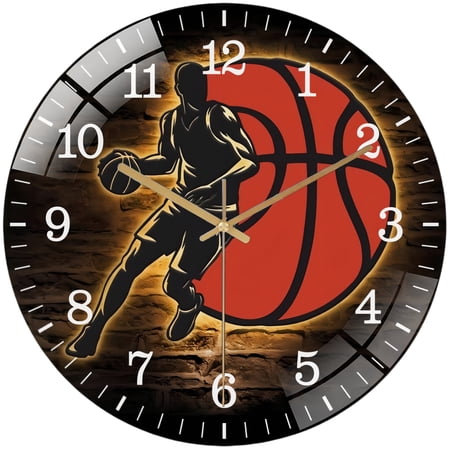 Decorative Clocks: Boy Basketball Glass Wall Clock, Basketball Player Lover Wall Clock,Basketball Wall Art, Home Decor Man Cave Sports Room Decoration Father's Day Birthday Christmas