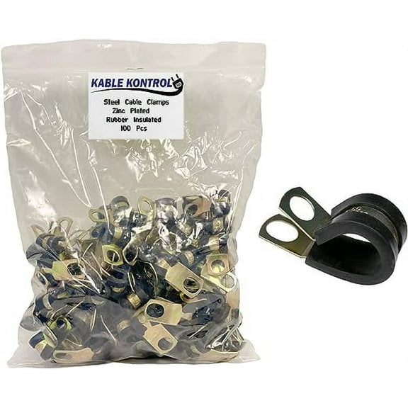 Steel Cable Clamps - 1/4" Dia - Rubber Insulated - Zinc Plated - 100 pcs