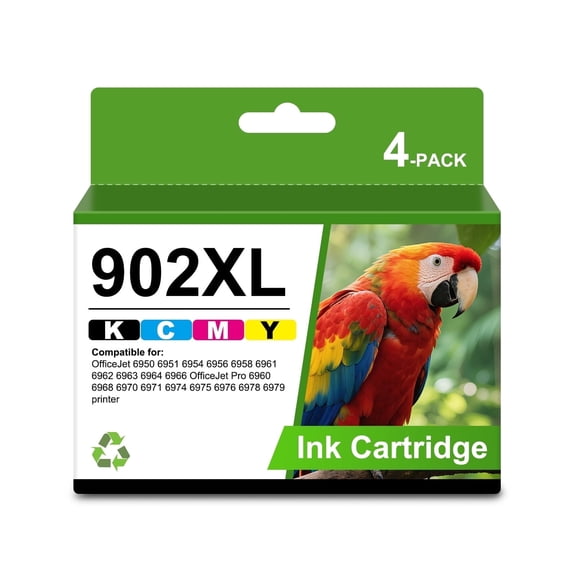 902XL Ink Cartridge Replacement 4-Pack, Compatible with Officejet Pro 6978 6968 6970 6960 6971 6974 6975 6976 6979 6965 6977 Printers (Black/ Cyan/ Magenta/ Yellow)