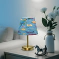 thumbnail image 6 of Modern Minimalist Cone Desk Lamp Antique Bronze Base & Linen Shade Bedside Table Lamp for Bedroom Living Room, Office, Dorm Parrots and Dolphins Pattern Small, 6 of 7