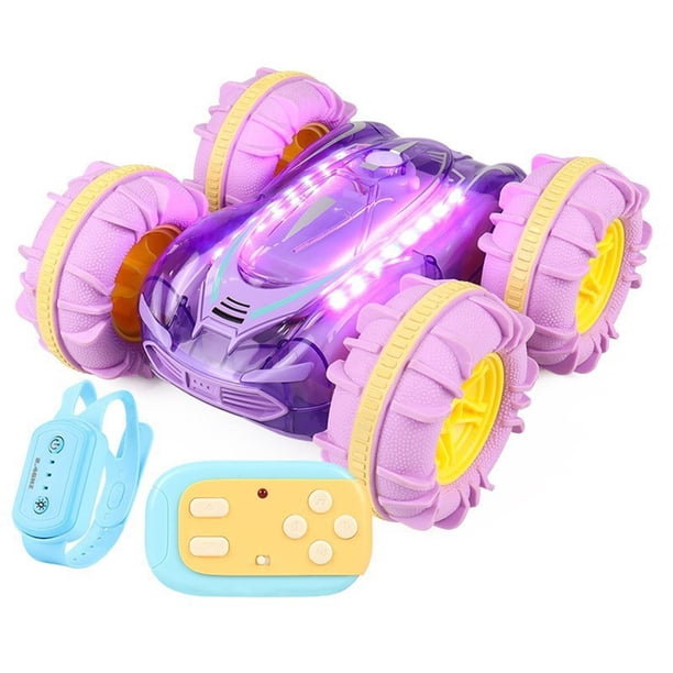 Coche teledirigido anfibio barco 24 GHz 4WD RC Stunt Car para niños (púrpura)