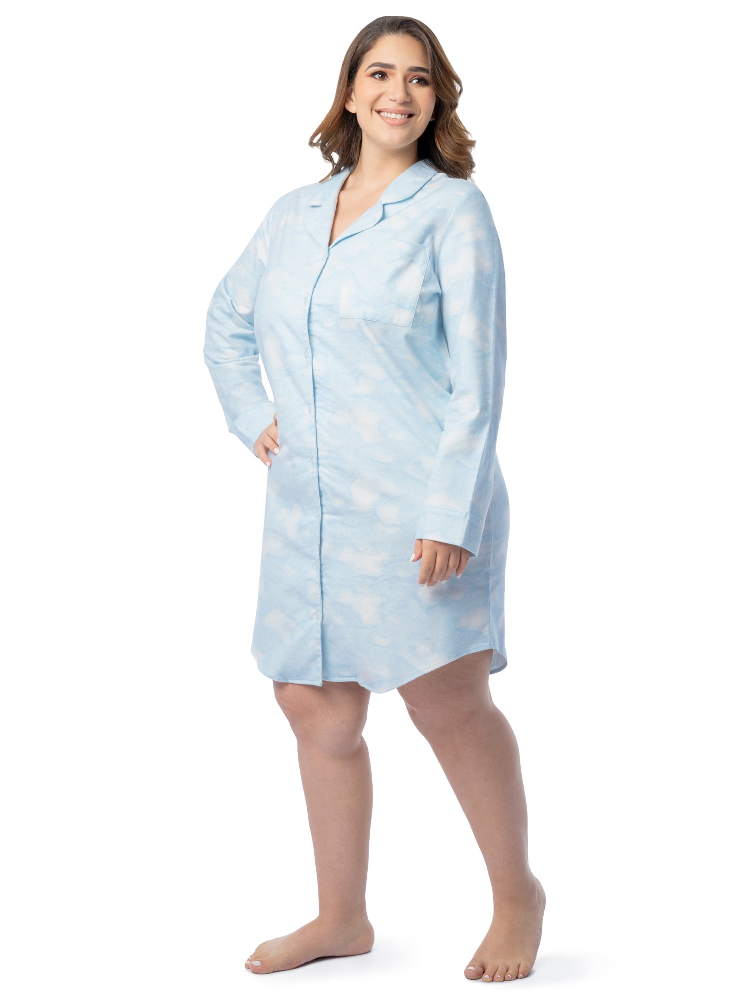 Fruit of the Loom Women's Beyond Soft Long Sleeve Button Down Flannel Sleepshirt, Sizes S-4X