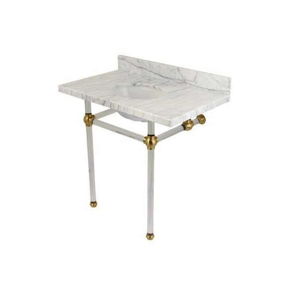 Templeton Bathroom Console Vanity with Acrylic Pedestal, Carrara Marble & Polished Nickel - 36 x 38 x 22 in.