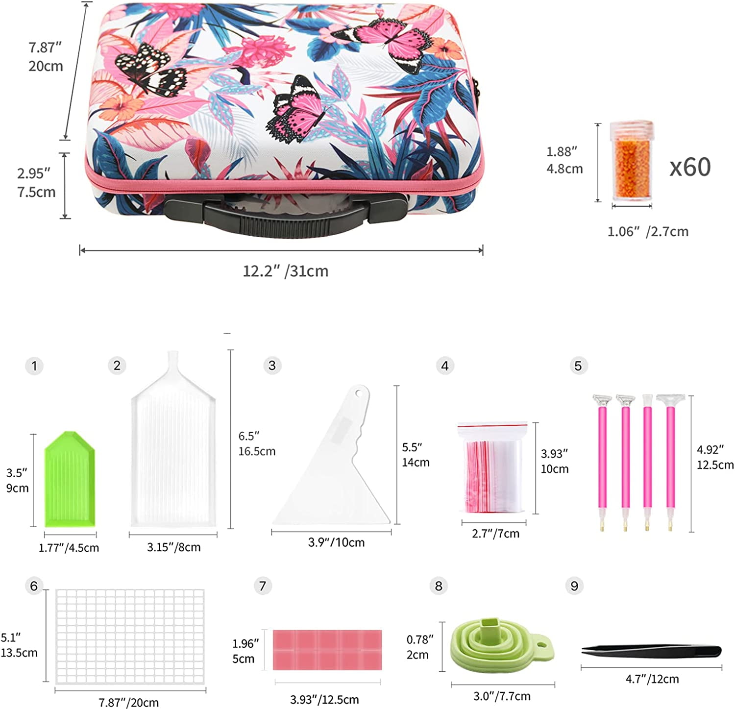 ARTDOT 60 Slot Medium Diamond Painting Bead Storage Organizer, Plastic Container Case for Crafts and Drill Supplies （Pink Case）