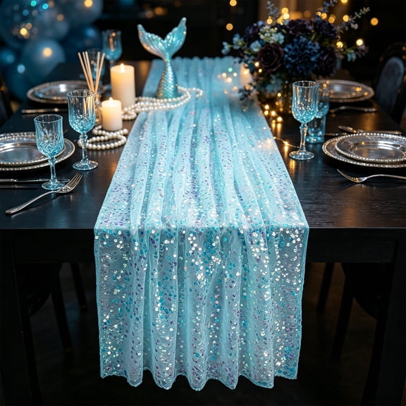 Glitter Sequin Table Runner 72 Inch Sheer Mesh Party Table Decor for Wedding Birthday Shower Banquet